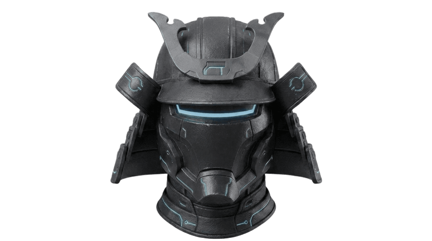 Textured 2D render of a samurai helmet