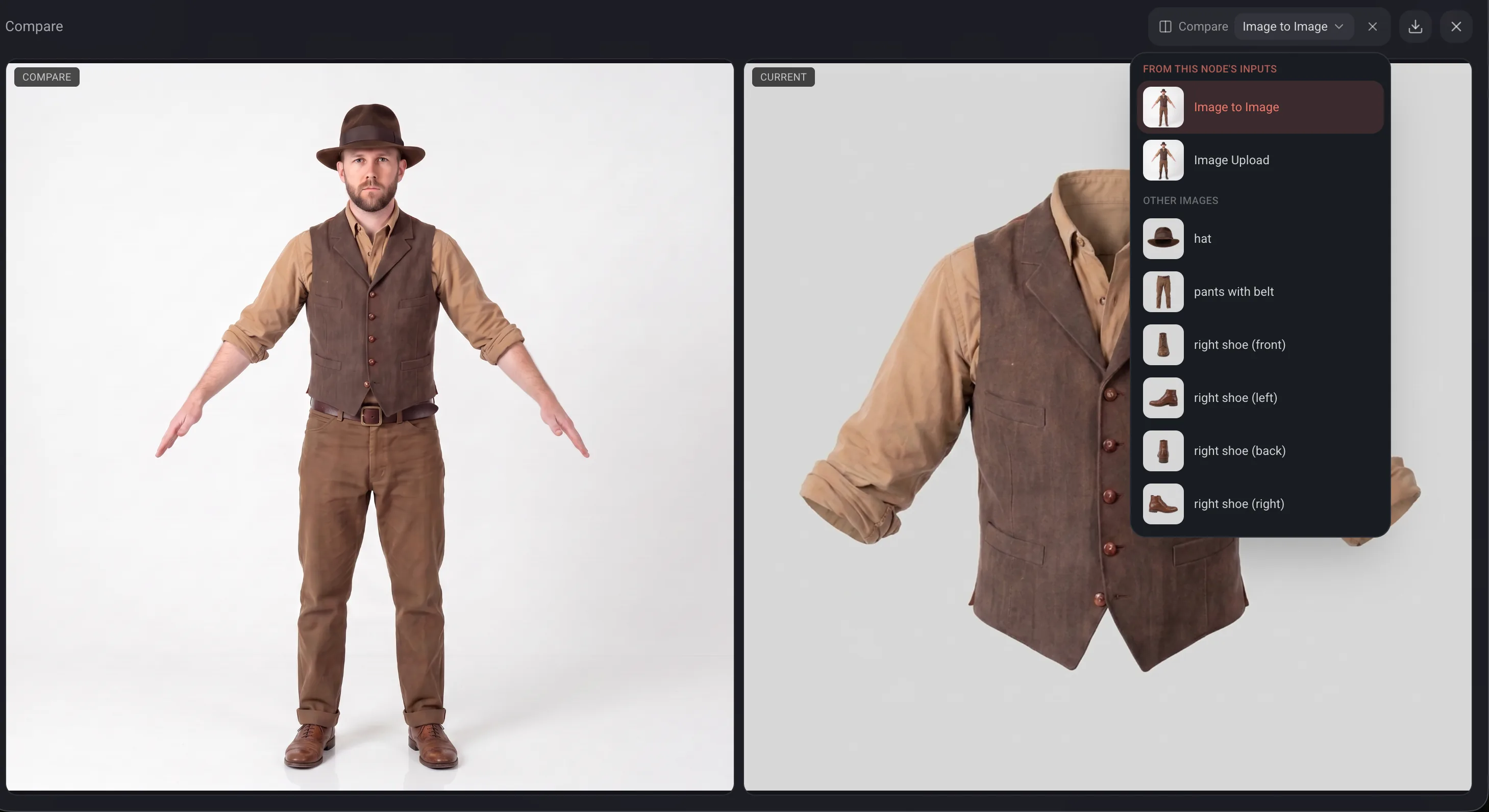Two images from the same project shown side by side in the compare view.